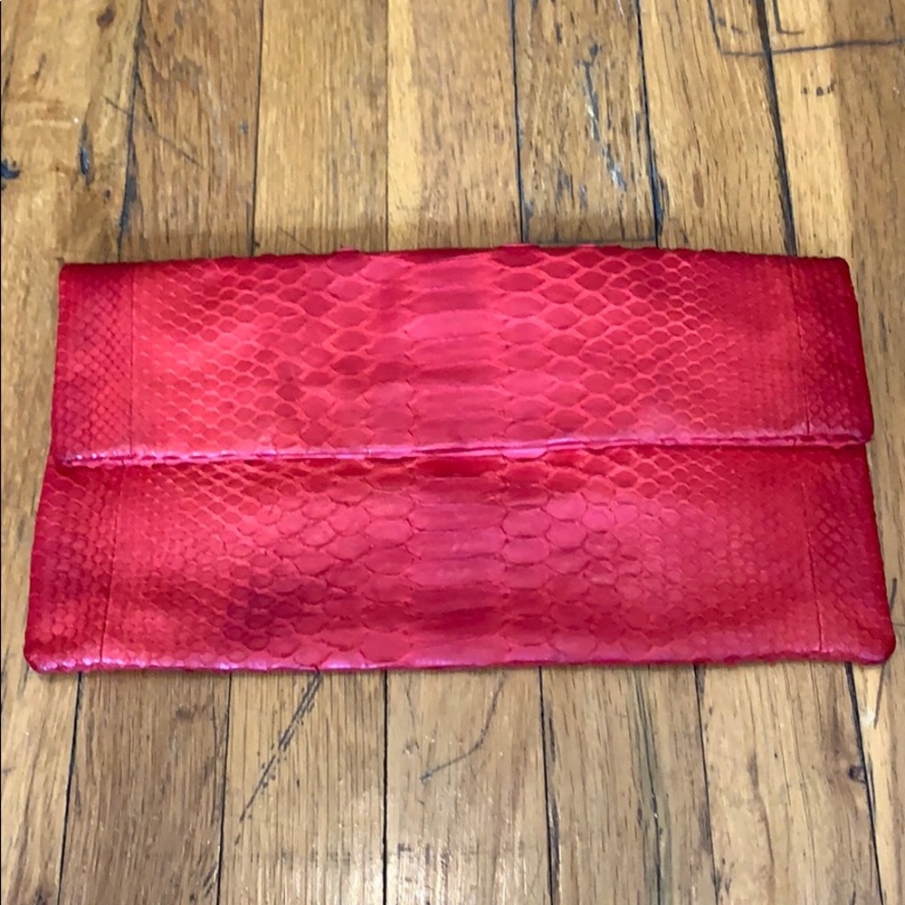 Primary Red Python Foldable Clutch